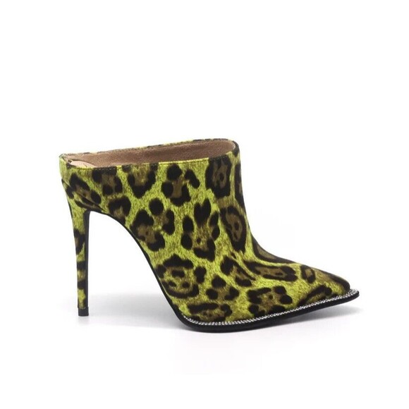Green leopard print mule heel w/rhinestone accents Size 7.5 Fashion Nova - Picture 6 of 7